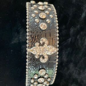 Black Bling Leather Cuff Bracelet